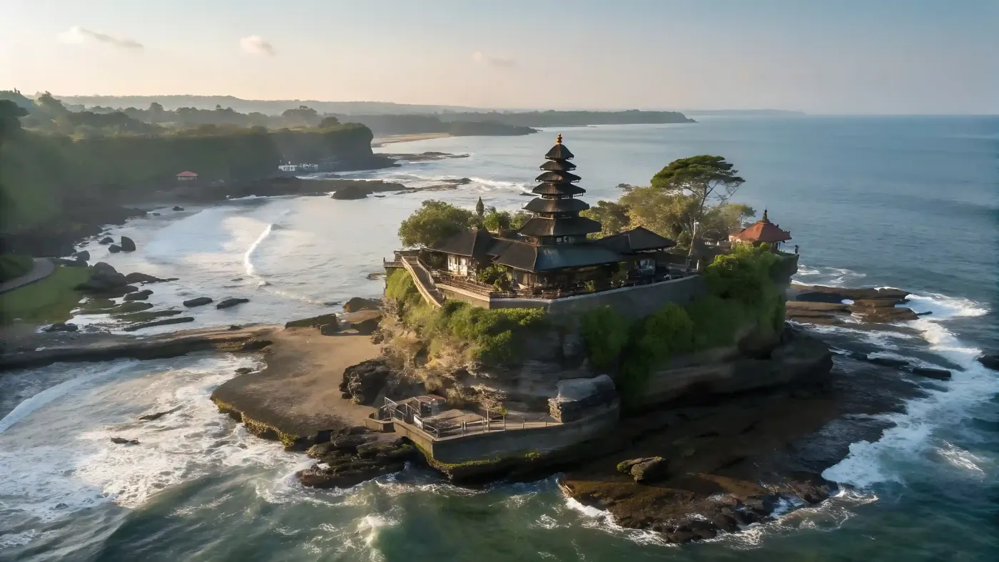 Tanah Lot sea temple on its rock off the Bali coast