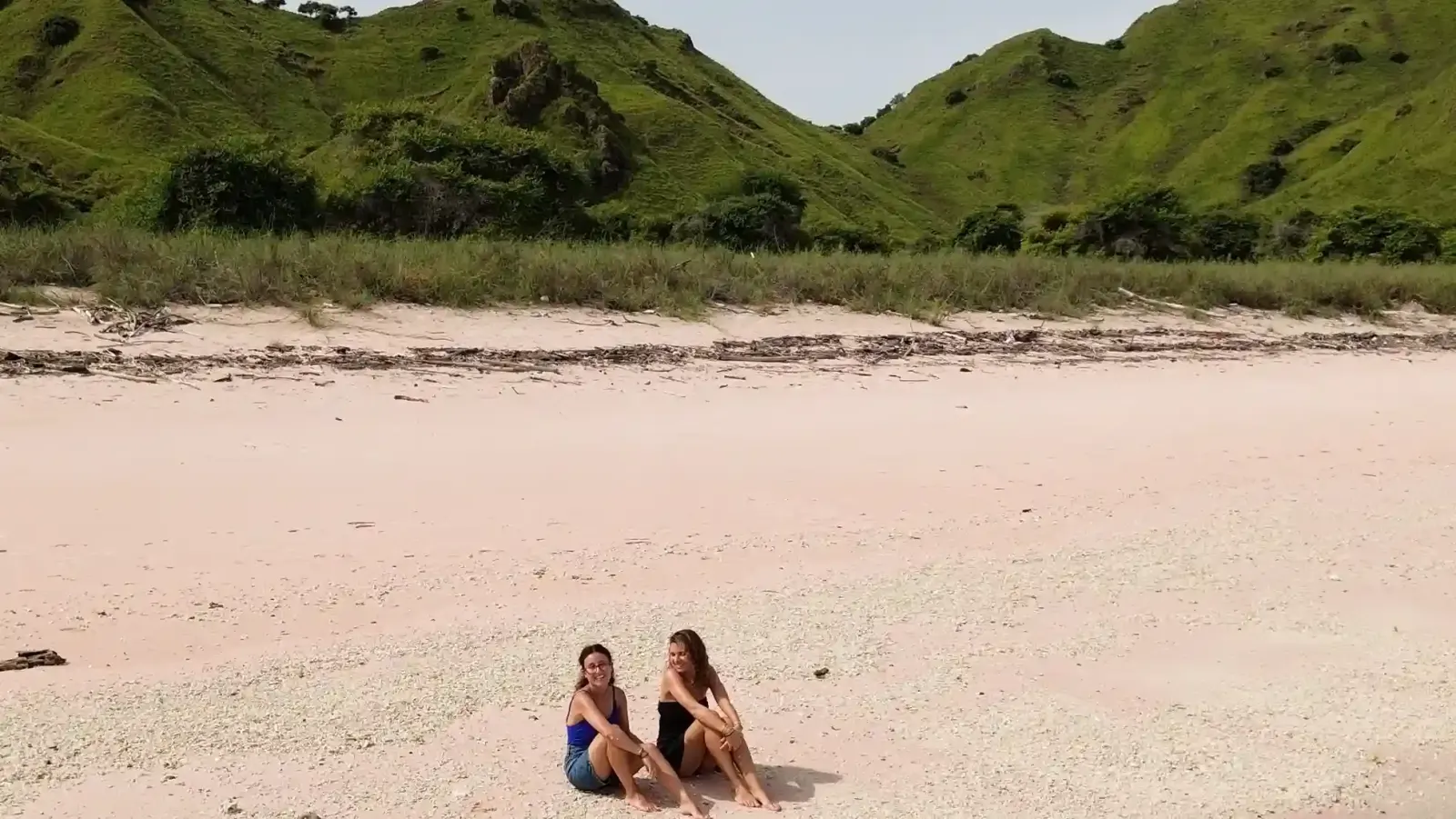 Two travellers on Pink Beach, Komodo