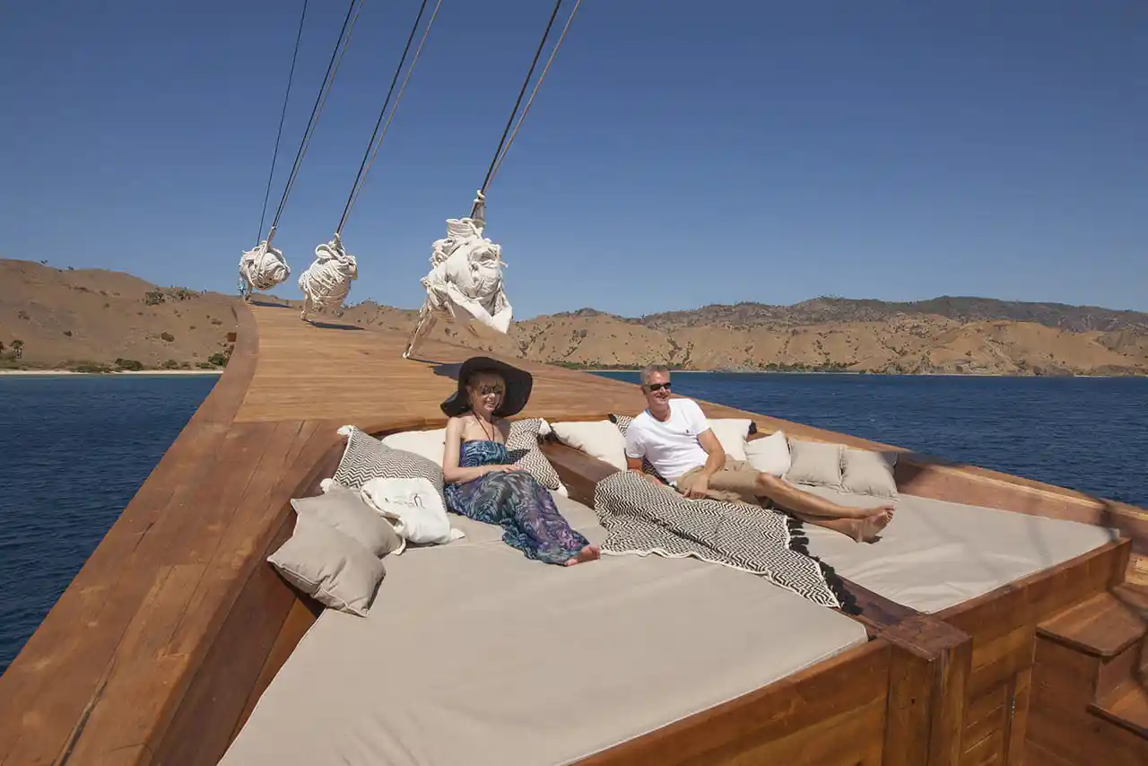 Sunbeds on a phinisi bow